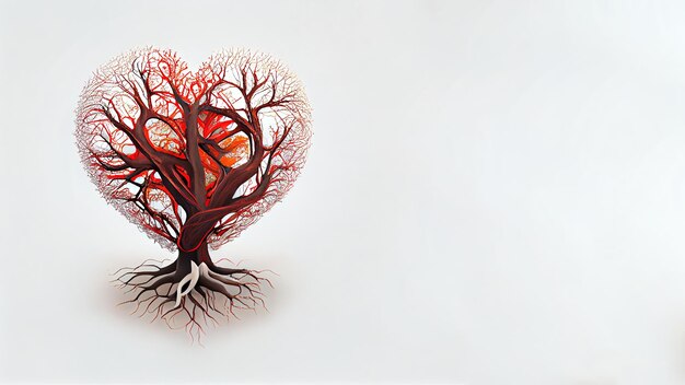 Ilustración de árbol de corazón aislado sobre fondo blanco con espacio de copia