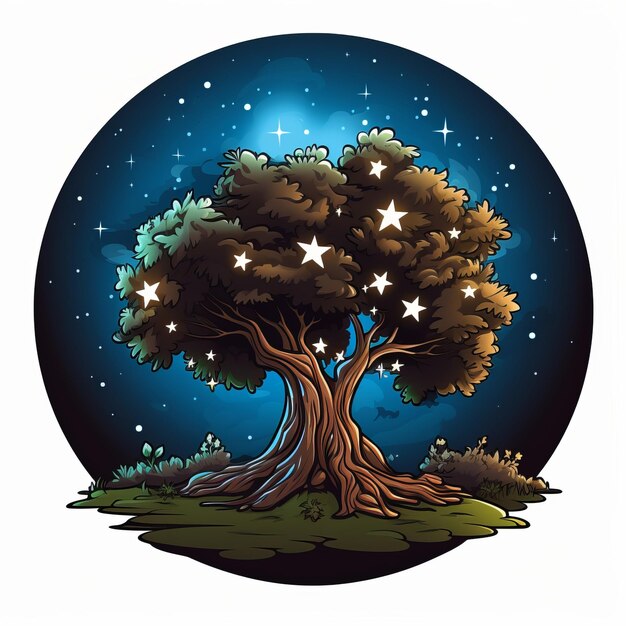 Foto una ilustración de un árbol con estrellas en la noche