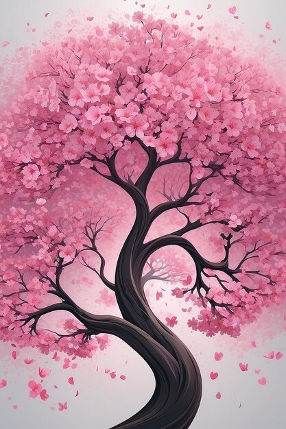 Ilustración un árbol florece con flores rosadas abstractas generadas por ai