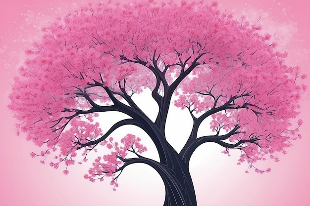 Ilustración un árbol florece con flores rosadas abstractas generadas por ai