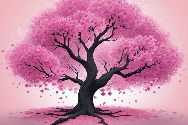 Ilustración un árbol florece con flores rosadas abstractas generadas por ai
