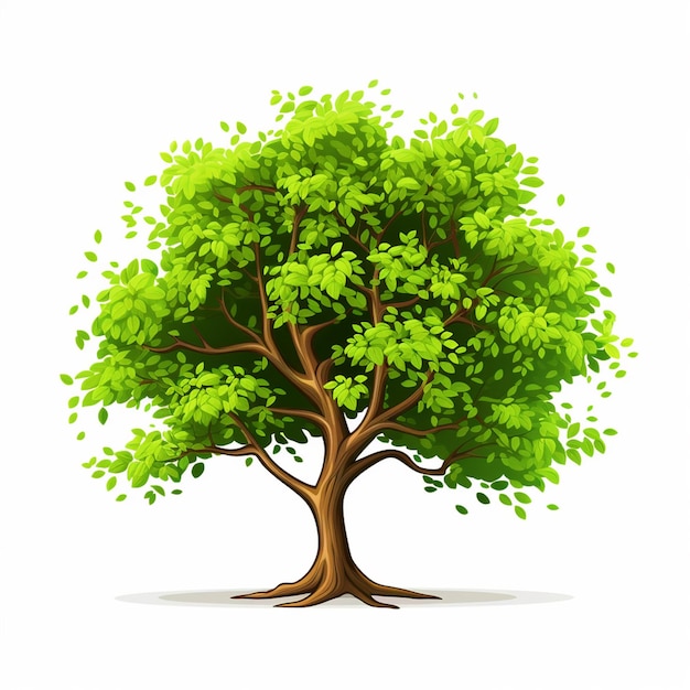 Ilustración de árbol frondoso verde vectorial sobre fondo blanco aislado