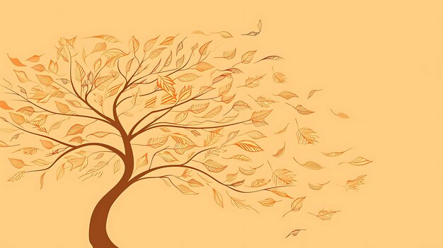 Una ilustración de un árbol con hojas de naranja soplando en el viento El árbol está en un fondo beige