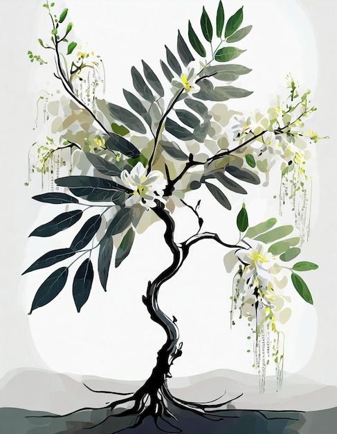 Ilustración de un árbol de langosta negra