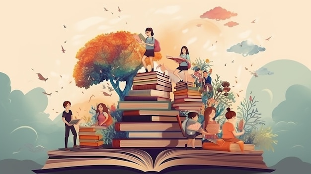 Ilustración de un árbol con un libro