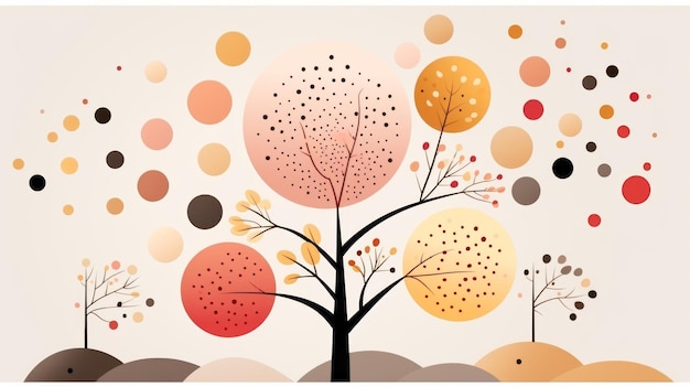 una ilustración de un árbol con muchas hojas de diferentes colores