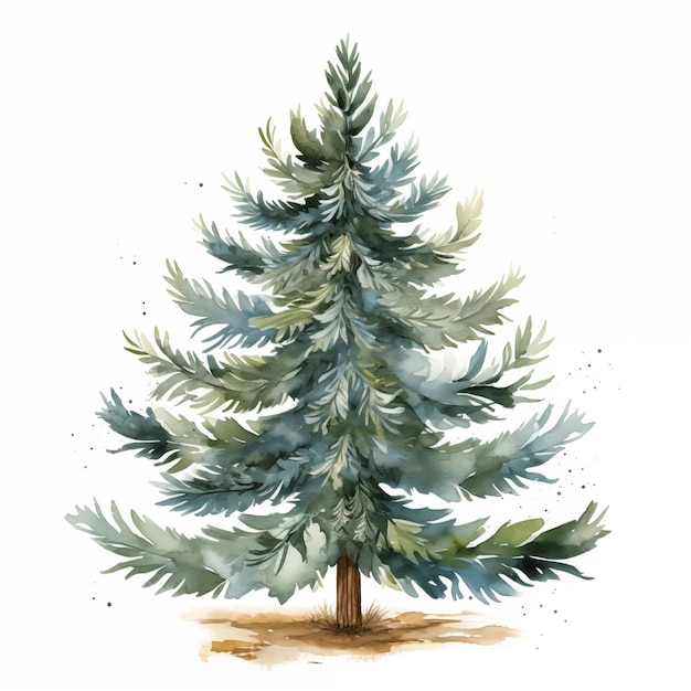 Ilustración de árbol de Navidad de acuarela verde clipart elemento único