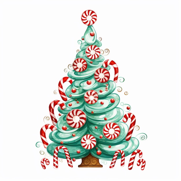 Ilustración de un árbol de Navidad con bastones de caramelo y pimienta generativa ai