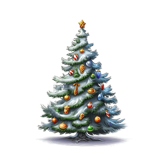 Ilustración del árbol de Navidad Feliz Navidad y próspero año nuevo concepto con árbol de Navidad decorado