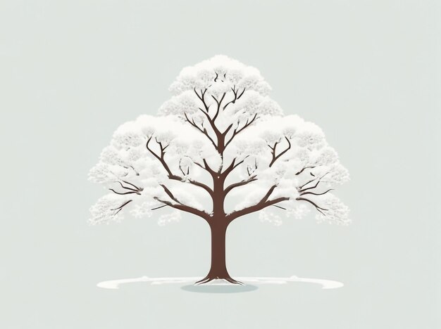 Ilustración de un árbol nevado con efectos de sombras realistas