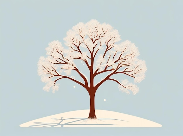 Ilustración de un árbol nevado con efectos de sombras realistas