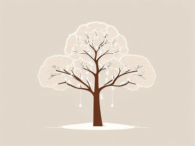 Ilustración de un árbol nevado con efectos de sombras realistas