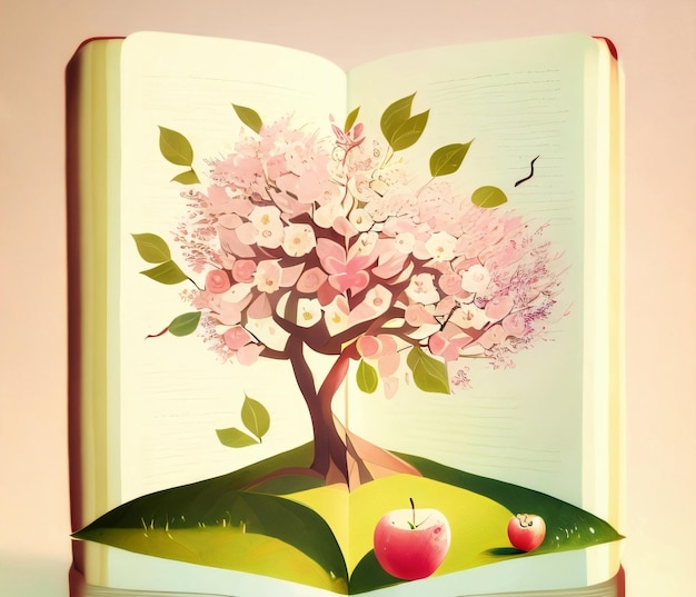 Ilustración de un árbol que crece en el libro