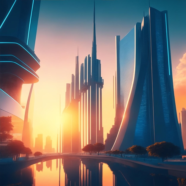 ilustración de arquitectura moderna de ciudad futurista