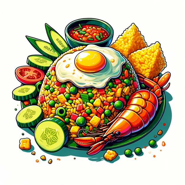 Foto ilustración de arroz frito de la comida típica de indonesia