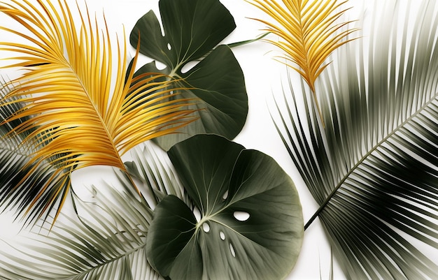 Ilustración de arte abstracto idea moderna flores hojas tropicales elementos dorados
