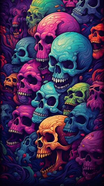 Ilustración de arte de calavera colorida para fondo de pantalla, etc.