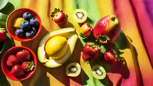 Foto ilustración del arte de los colores de las frutas