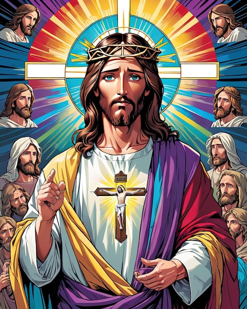Ilustración de arte colorido rey jesucristo