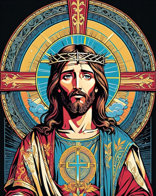 Ilustración de arte colorido rey jesucristo