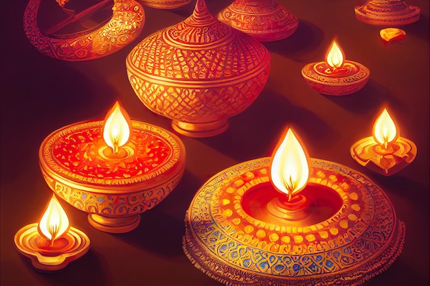 Ilustración de arte conceptual de la lámpara dorada Diwali