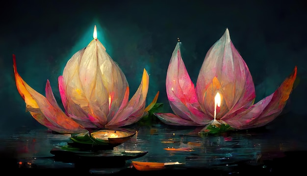 Ilustración de arte conceptual de loto de Loy Krathong