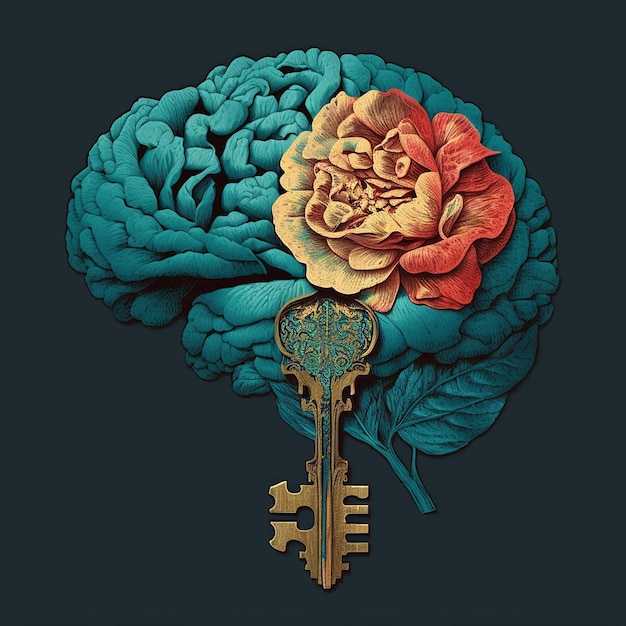 Ilustración de arte creativo de flor de cerebro humano Arte generado por Ai
