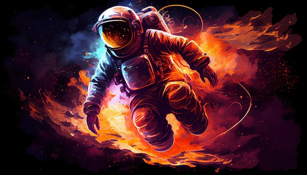 Ilustración de arte digital de astronauta ardiente IA generativa