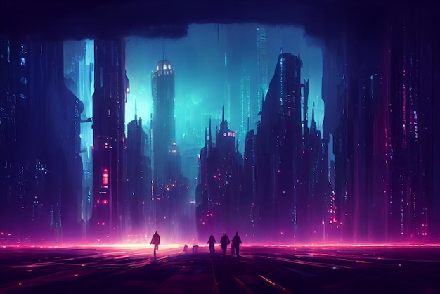 Ilustración de arte digital de la ciudad cyberpunk