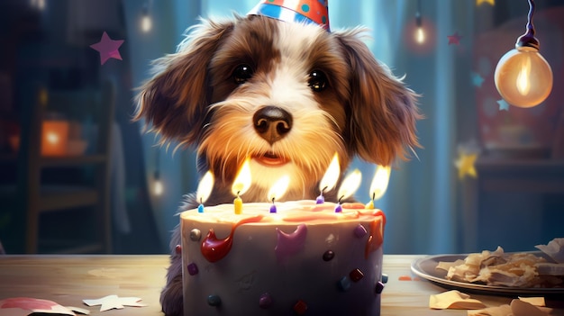 Ilustración de arte digital para el cumpleaños del perro