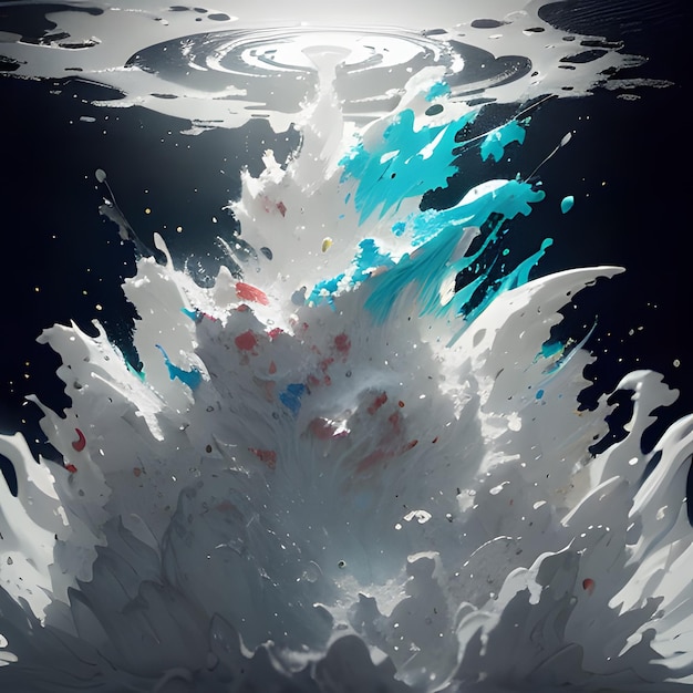 Una ilustración de arte digital de explosión blanca y azul