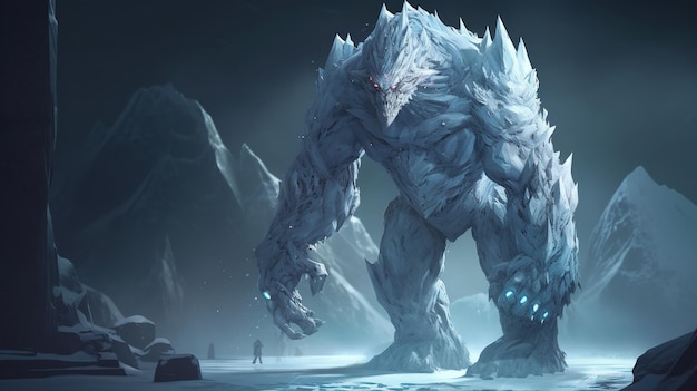 Ilustración de arte digital golem de hielo IA generativa