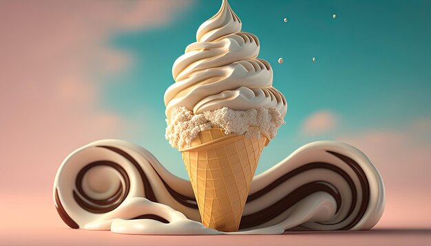 Ilustración de arte digital de helado de servicio suave IA generativa
