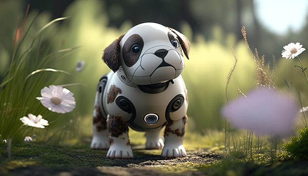 Ilustración de arte digital de perro robot lindo IA generativa