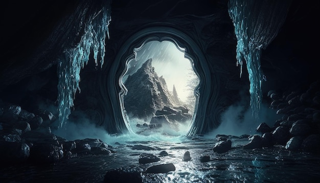 Ilustración de arte digital del portal del río Underworld IA generativa