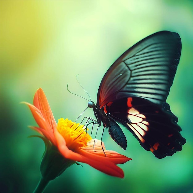 Ilustración de arte digital verde neón de mariposa colorida