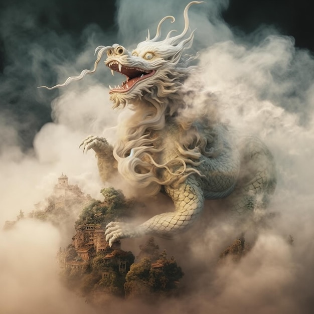 Ilustración del arte de fantasía del dragón chino