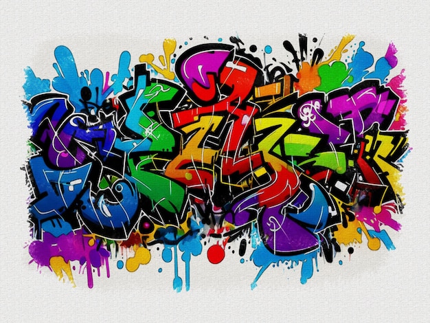 Ilustración de arte de graffiti colorido acuarela sobre fondo de textura de papel blanco