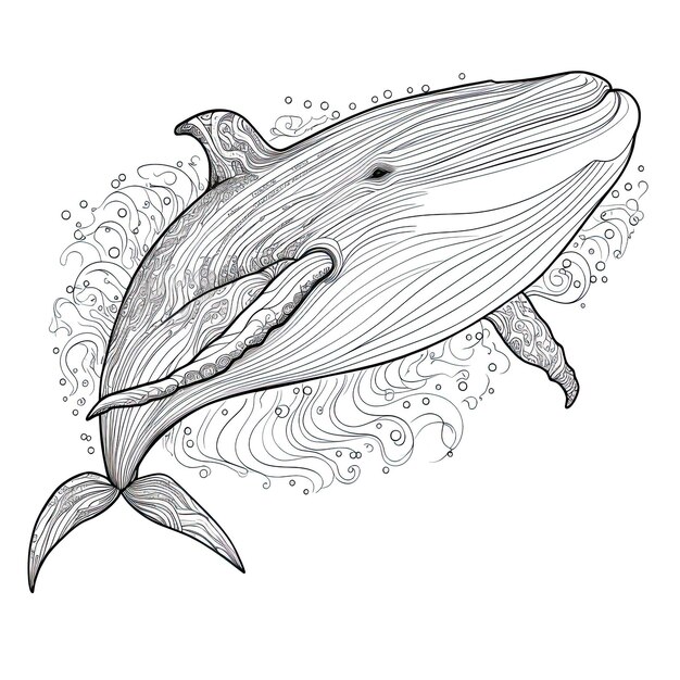 Ilustración de arte de línea de animales de ballena Arte de estilo de página de colorear en blanco y negro Arte generativo de IA