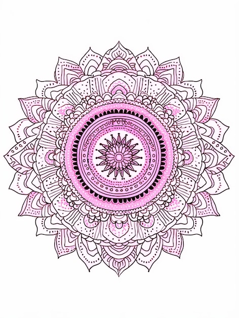 Ilustración del arte de la línea del borde del mandala en rosa