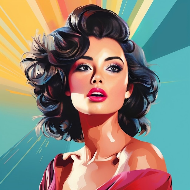 Ilustración de arte de pared de mujer retro estilo pop art con fondo aislado