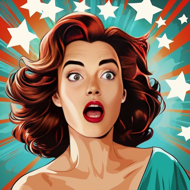 Ilustración de arte de pared de mujer retro estilo pop art con fondo aislado