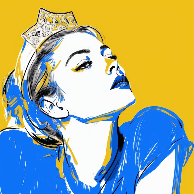 Ilustración de arte pop de una hermosa chica con una corona