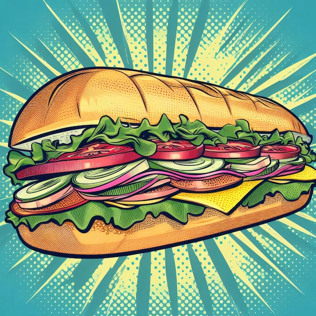 Ilustración de arte pop de un sándwich