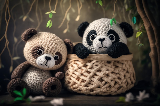 Ilustración de arte de tejer panda lindo