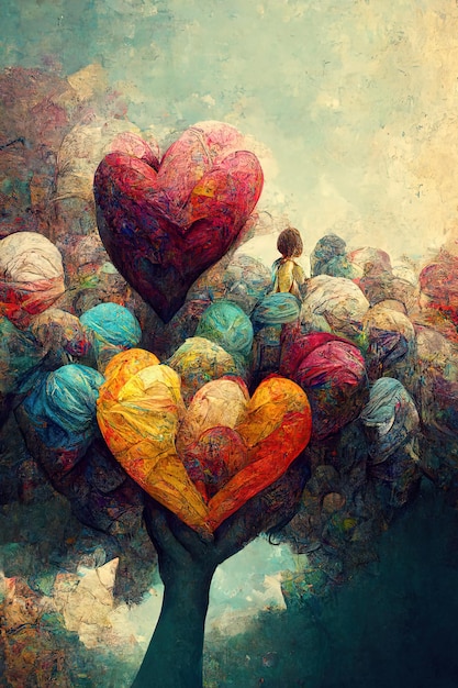 Ilustración de arte todo el amor del mundo Corazones coloridos y tema de amor