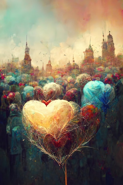 Ilustración de arte todo el amor del mundo Corazones coloridos y tema de amor