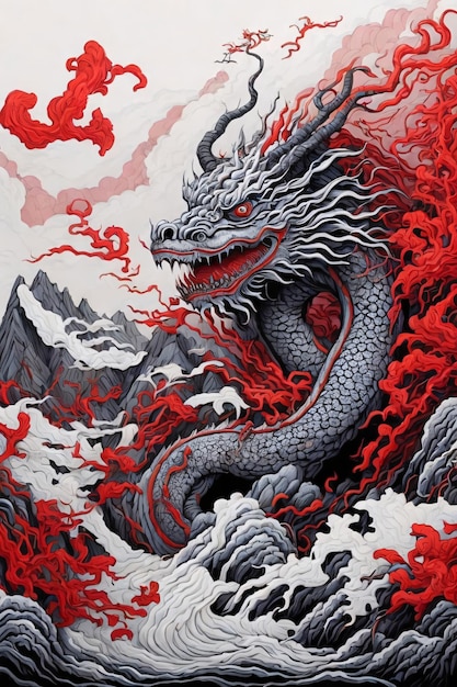 Ilustración de arte vectorial del dragón chino Duo Tone