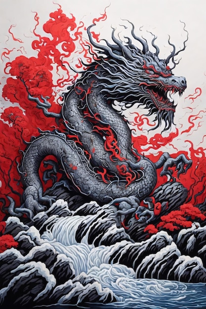 Ilustración de arte vectorial del dragón chino Duo Tone