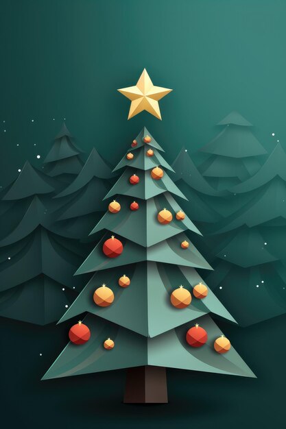 Ilustración de artesanía de papel para el árbol de Navidad Feliz fondo de la pancarta de Navidad Generativo ai